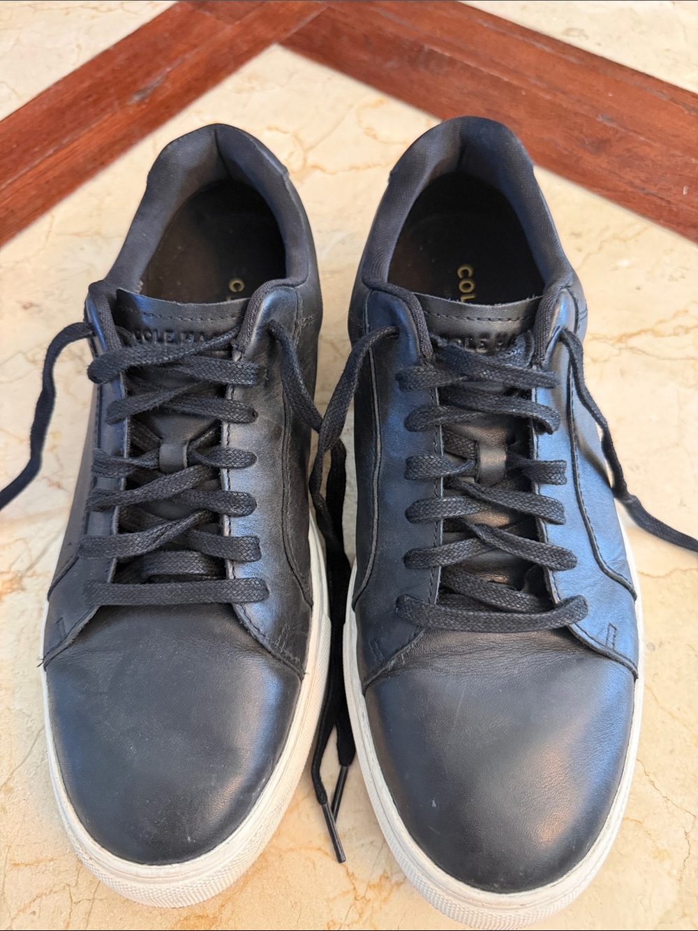 Cole Haan Men’s Black Leather Low-Top Sneakers with White Sole